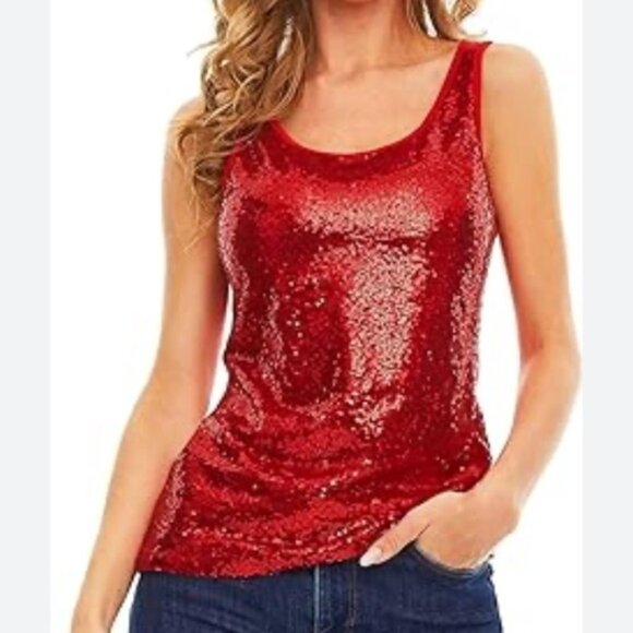 Old Navy Red Sequin Stretch Tank - Picture 1 of 8